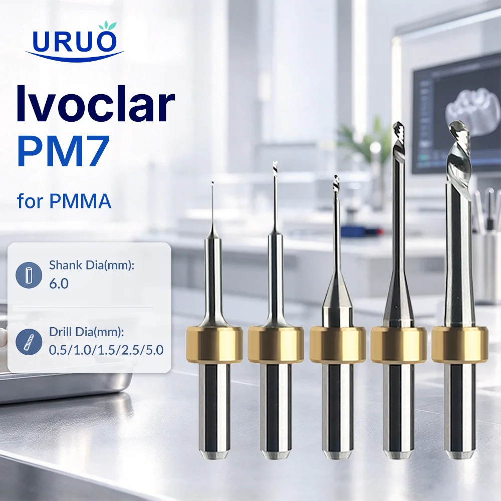 Ivoclar PM7 for Grinding PMMA Dental Milling Burs ND Coating Denture Milling Cutters D6 Shank 25/1.0/0.5mm