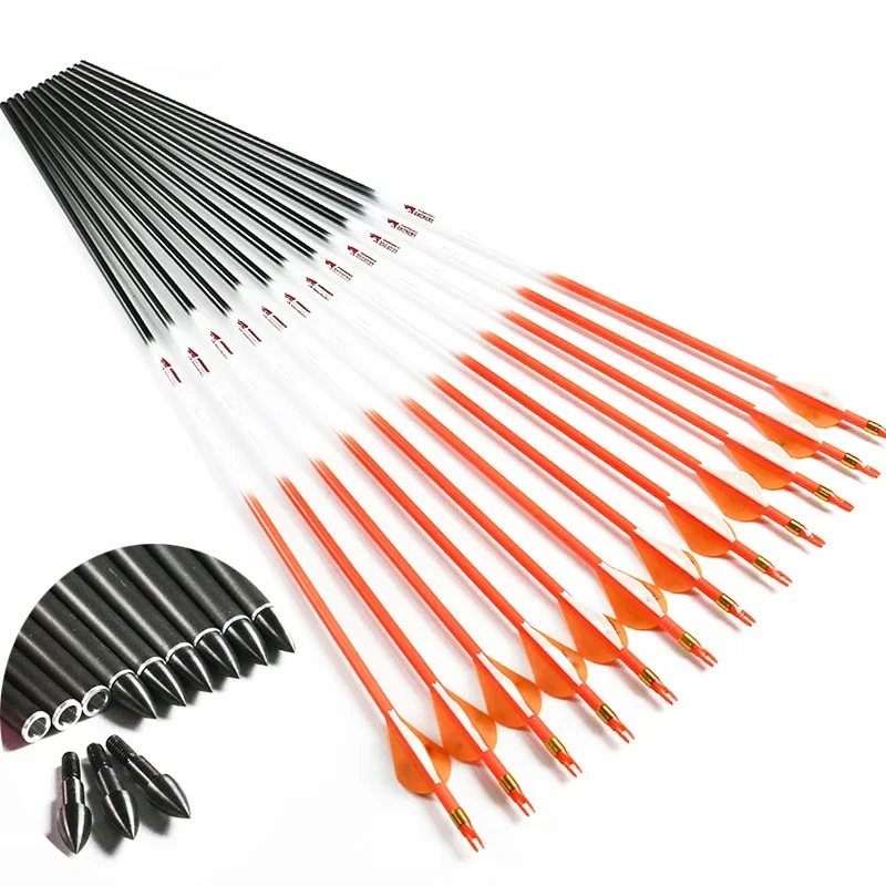 6PCS Spine 300 340 400 500 600 700 800 Carbon Arrows for Compound Recurve Bow Hunting Archery