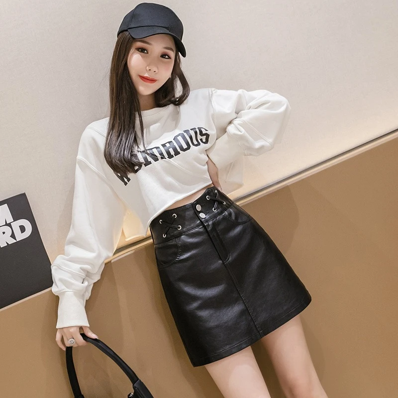 

Шикарная женская короткая юбка А-силуэта из искусственной кожи с высокой талией, на пуговицах спереди, облегающая, черная, весна 2026, новинка