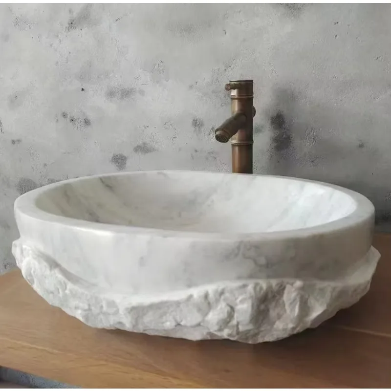 Oval Basin Natural Stone Marble Sink Bowl Single Hole Faucet Modern Design Home Hotel Bathroom Outdoor Countertop Basin
