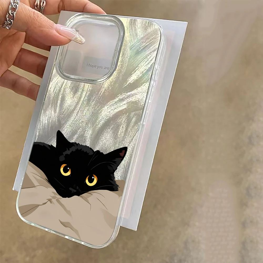 Cute Black Cat Phone Case For Samsung Galaxy Note 20 S26 S25 Edge S24 S23 FE S22 Plus S21 Ultra A56 A55 A54 A53 A36 A35 Cover