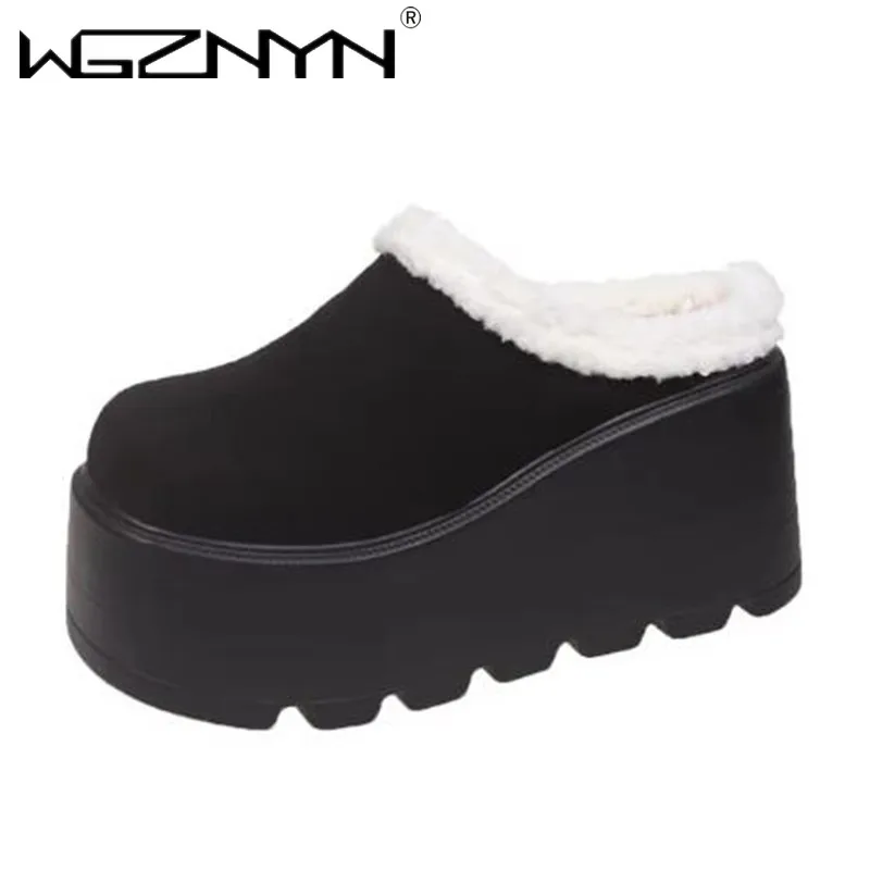 2025 Winter Women Hollow Out Beach Slippers New Ladies Wedge Heels Leather Flip-Flops Woman High Platform Outside Sandals 8CM