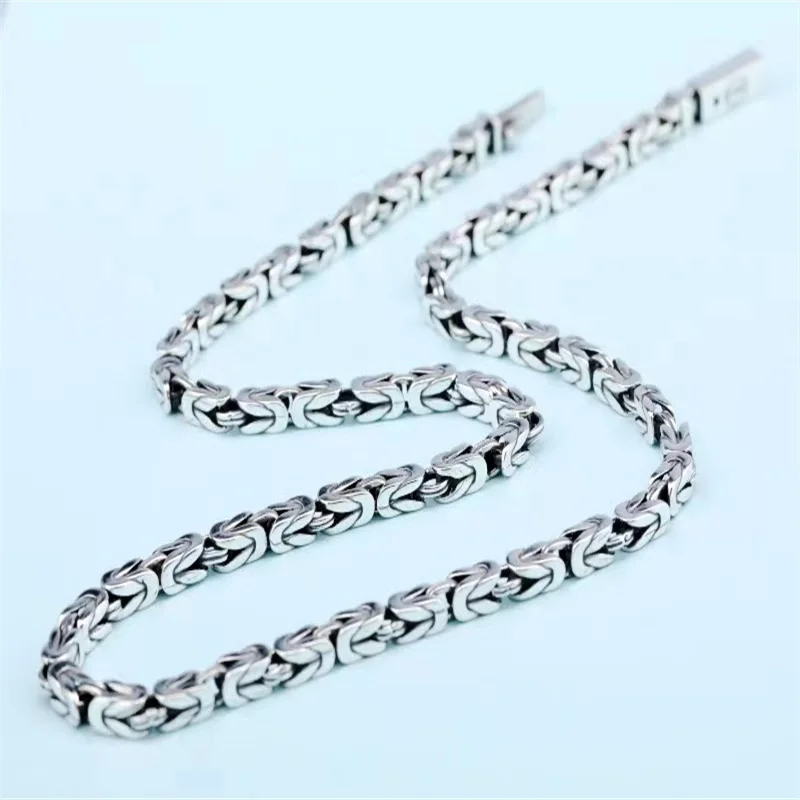 S925 Sterling Silver Retro Distressed Peace Pattern Collar Chain Male Hip Hop Personality Ethnic Style Sifang Chain Wholesale