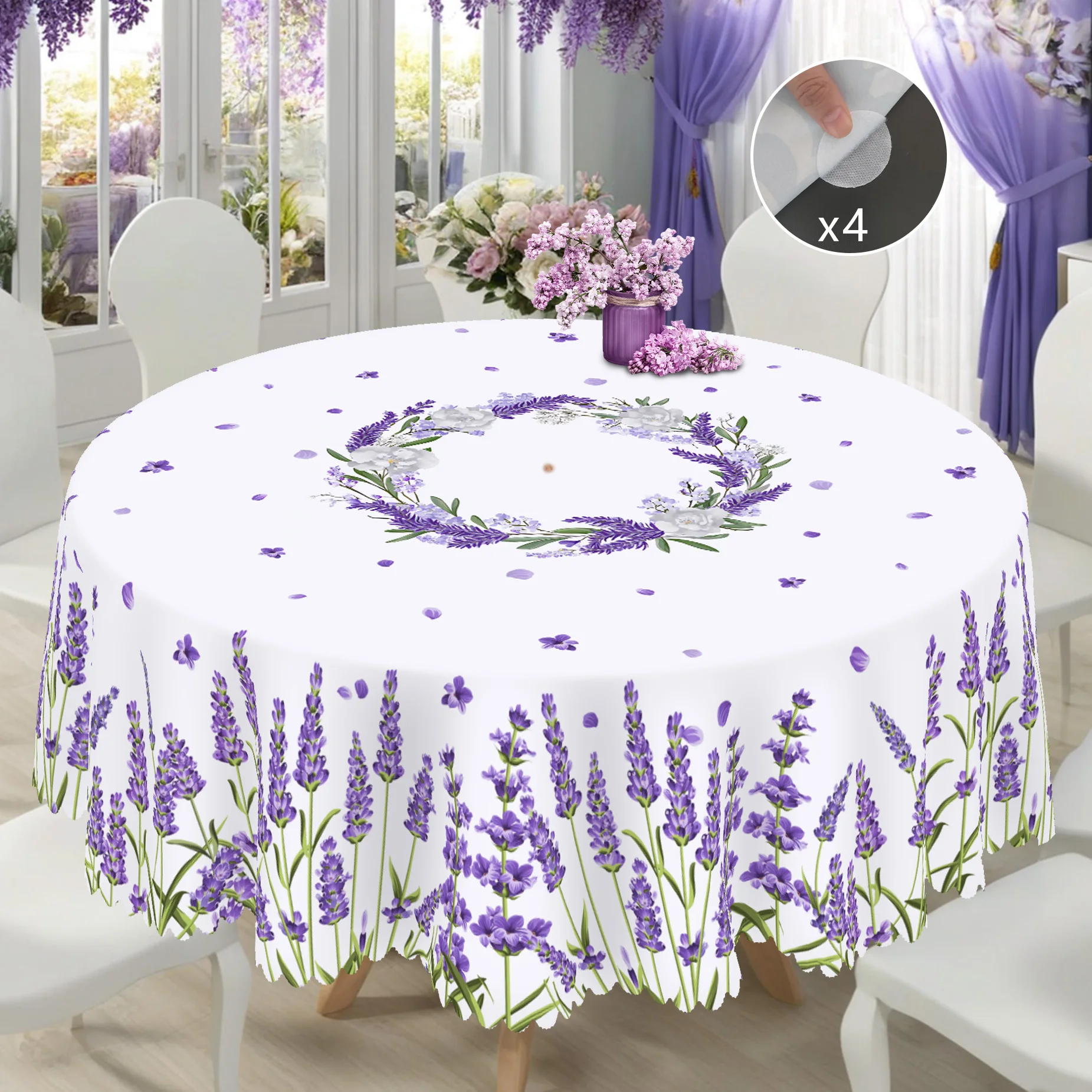 1 Piece of Spring and Summer Purple Lavender Patterned Round Tablecloth, Floral Print Rectangular Tablecloth, Party Tablecloth, Home Dining Table Decoration, Patio Dining Table Decoration, Suitable for Daily Use in Home Kitchens, Dining Rooms, Patio, Indoor and Outdoor Use