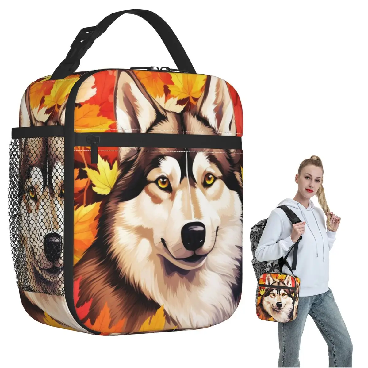 Autumn Fall Siberian Husky Dog Insulated Lunch Bag for Women Kids Portable Food Boxes Thermal Lunch Box Tote