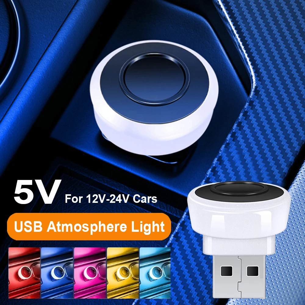 5V USB Mini LED Ambient Light RGB Car Interior Atmosphere Lamp Plug & Play Night Light White Pink Blue Red Light