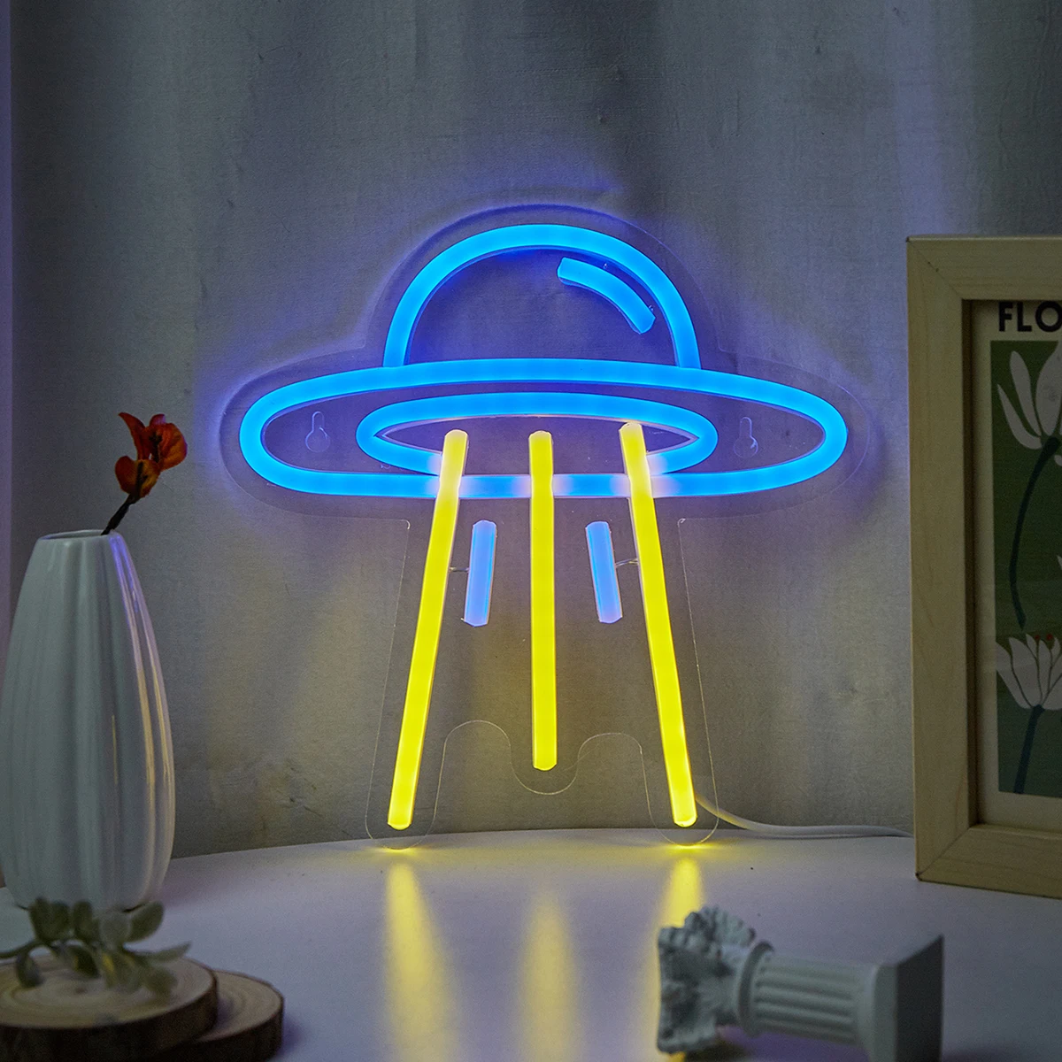 

Chi-buy светодиодный неоновый UFO-1 с питанием от USB неоновые вывески ночник 3D настенное искусство спальня гостиная Декор лампы вывески