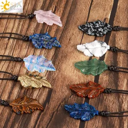 CSJA Natural Stone Leaves Pendant Necklace for Women Healing Hand Carved Crystal Necklaces Man Jewelry Halloween Gift H246