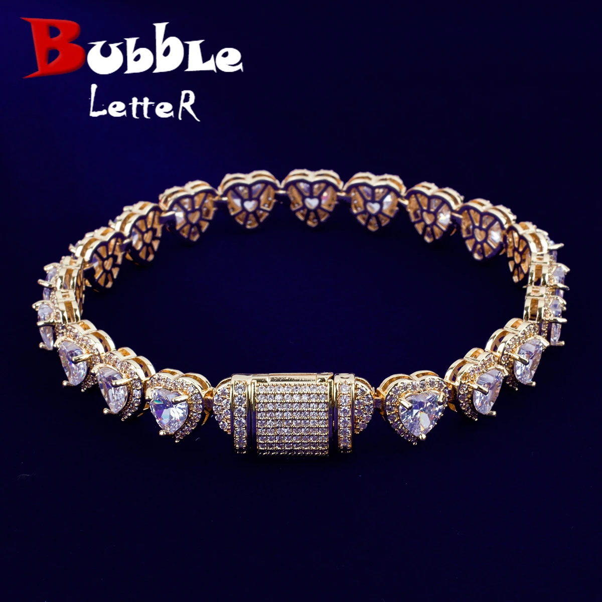 Bubble Letter Prong Clustered  Tennis Bracelet for Women Cubic Zirconia Iced Out Hip Hop Fashion Jewelry