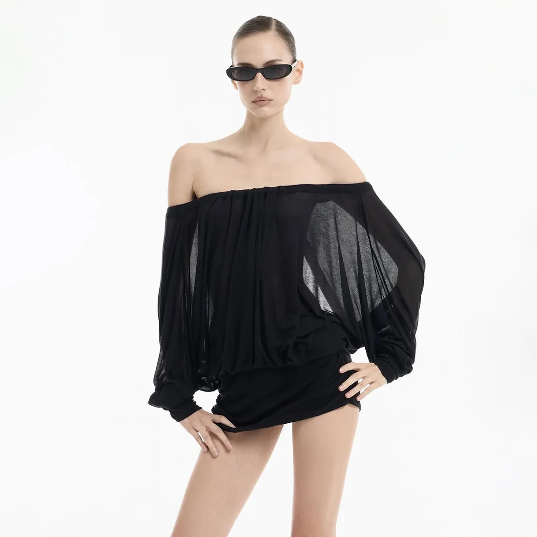

2026 Long Sleeve Dress Women's Waist Skirt Bat Sleeve Hip Wrap Short Skirt Women
