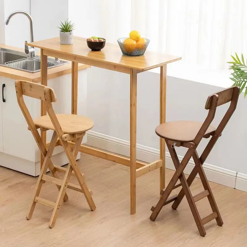Bar high stool foldable balcony back chair portable raised stool thickened small apartment folding stool household