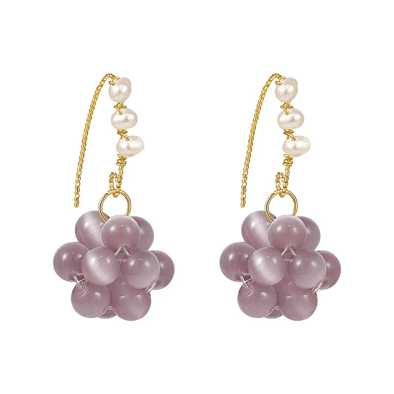 

Grape milkshake purple crystal harbor style pearl antique style ear hook, retro temperament high-end earrings