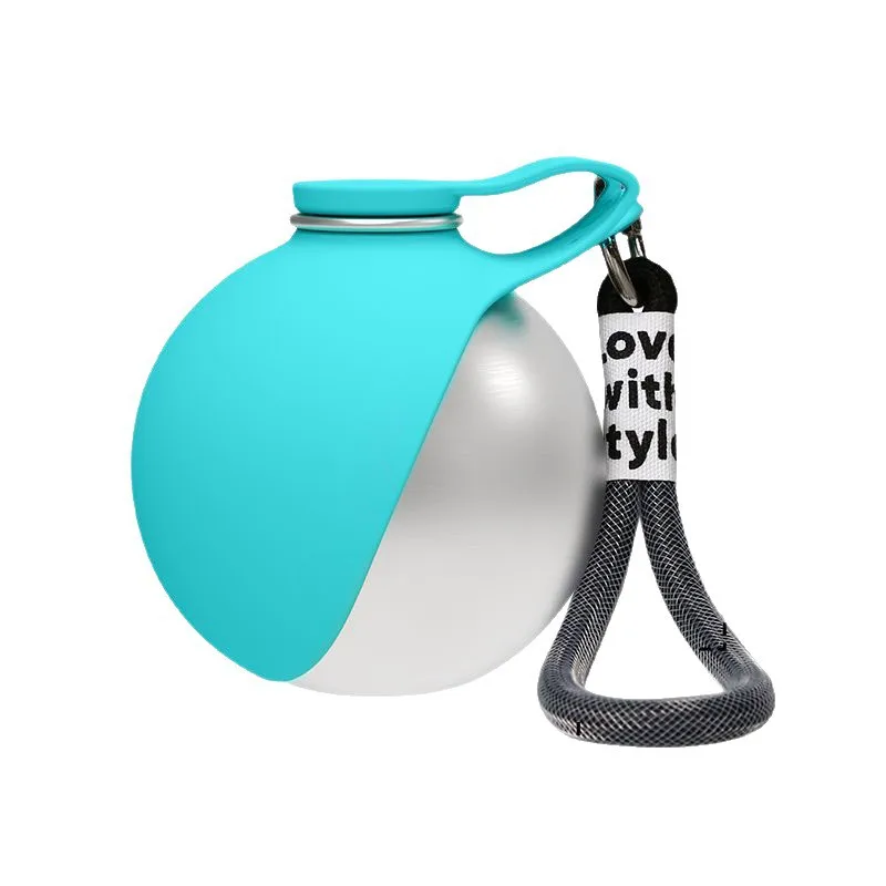 

304 Stainless Steel Water Kettle Round Outdoor Water Cup With Lanyard Hook Foldable Silicone Dog Feedin Portable Travel Pet Bowl
