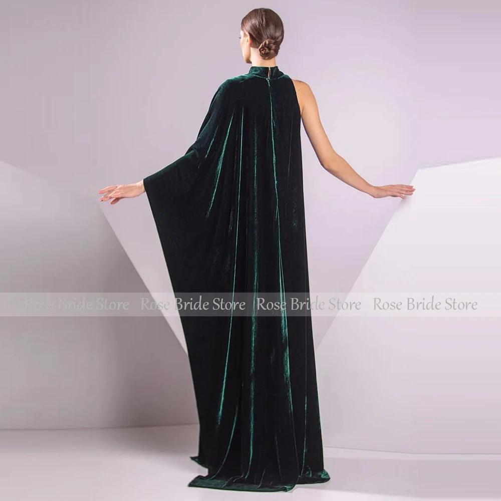 Modern Elegant Party Dresses Woman Green Velour Front Fork Straight High Collar Long Dresses Bespoke Occasion Gown