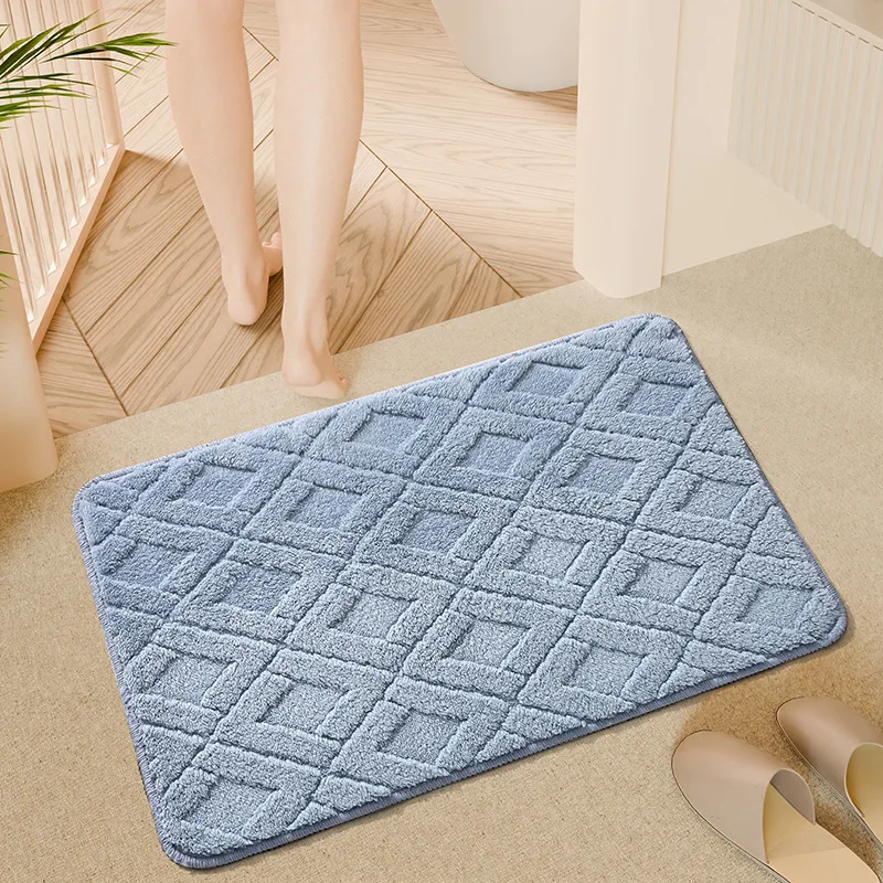 Diamond Shaped Plush Carpet Waterproof Diatomaceous Earth Rubber Anti Slip Pad Machine Wash Bathroom Household Use