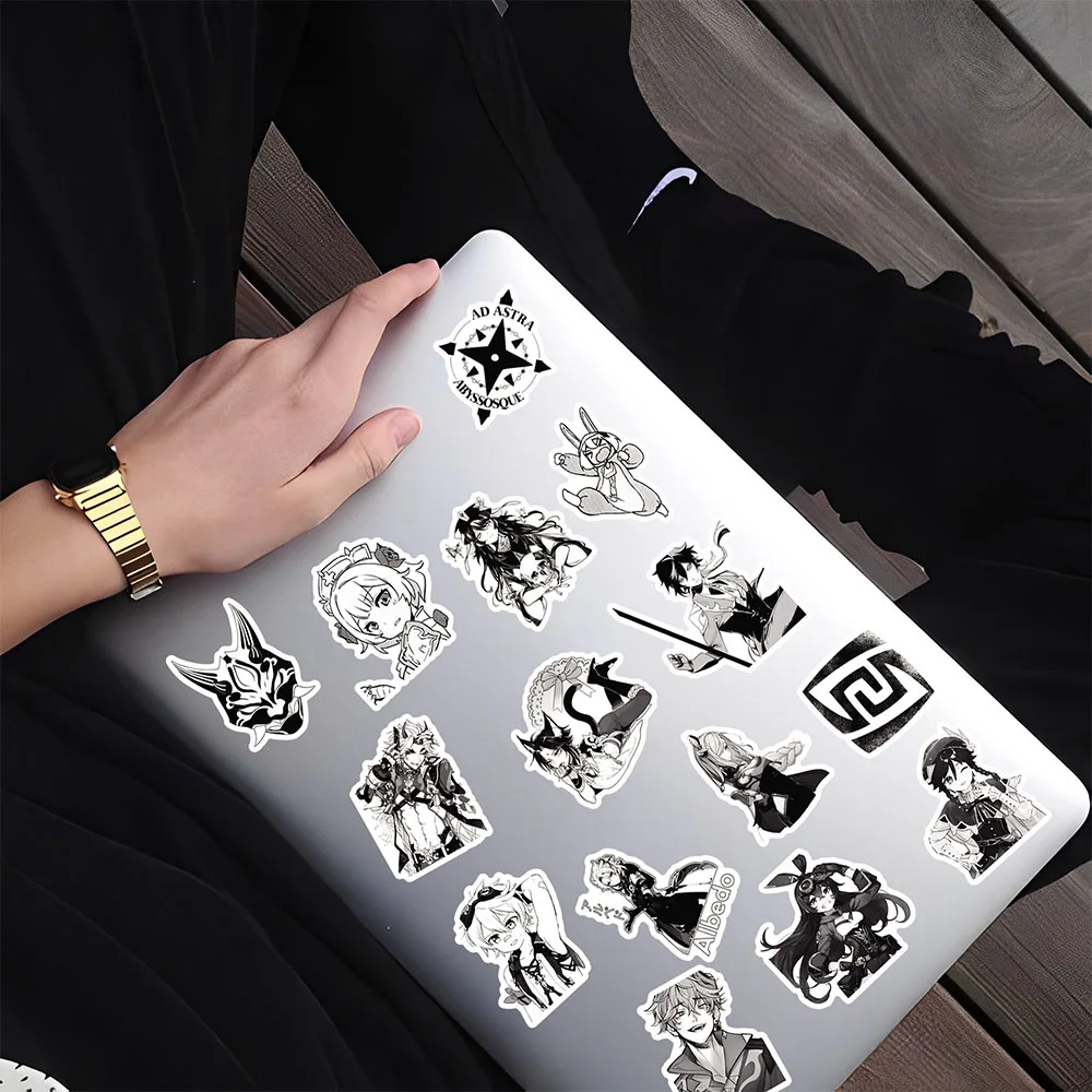 10/30/50PCS Cool Genshin Impact Stickers Black  White Graffiti Anime Game Decals Toy Gift DIY Skateboard Notebook Phone Luggage