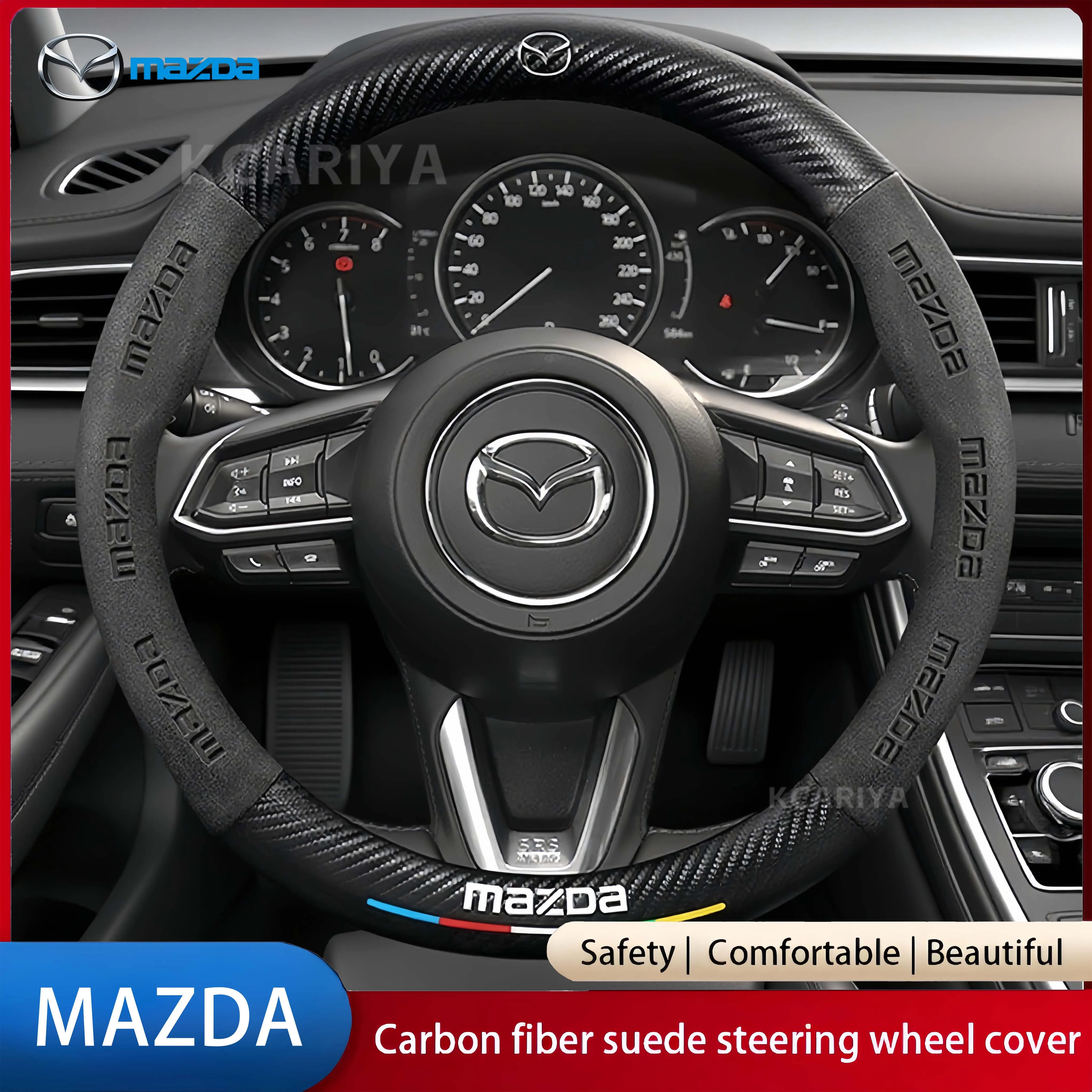 For Mazda 2 3 5 6 CX-4 CX-5 CX-7 CX-8 CX-30 CX-50 MX5 Miata RX-7 RX-8 Axela Atenza Car Carbon Fiber Leather Steering Wheel Cover