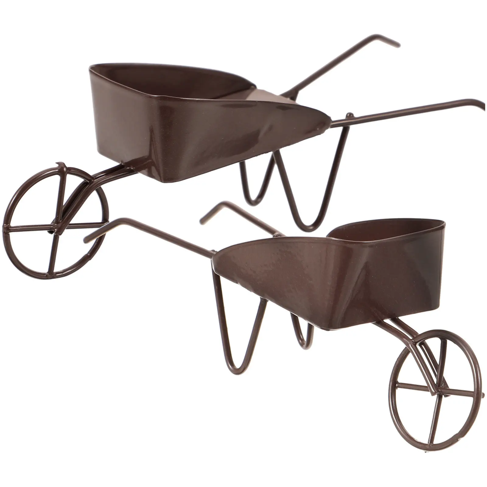 

2pcs House Barrows Wheelbarrows Mini Barrow Metal Tiny House Carts Single Iron Deep Brown Garden Props