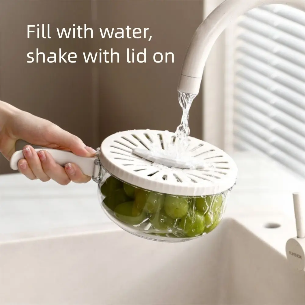 

Folding Handle Rice Washing Drain Basket 2 In 1 Multi-function Water-Filtering Basin with Lid Plastic