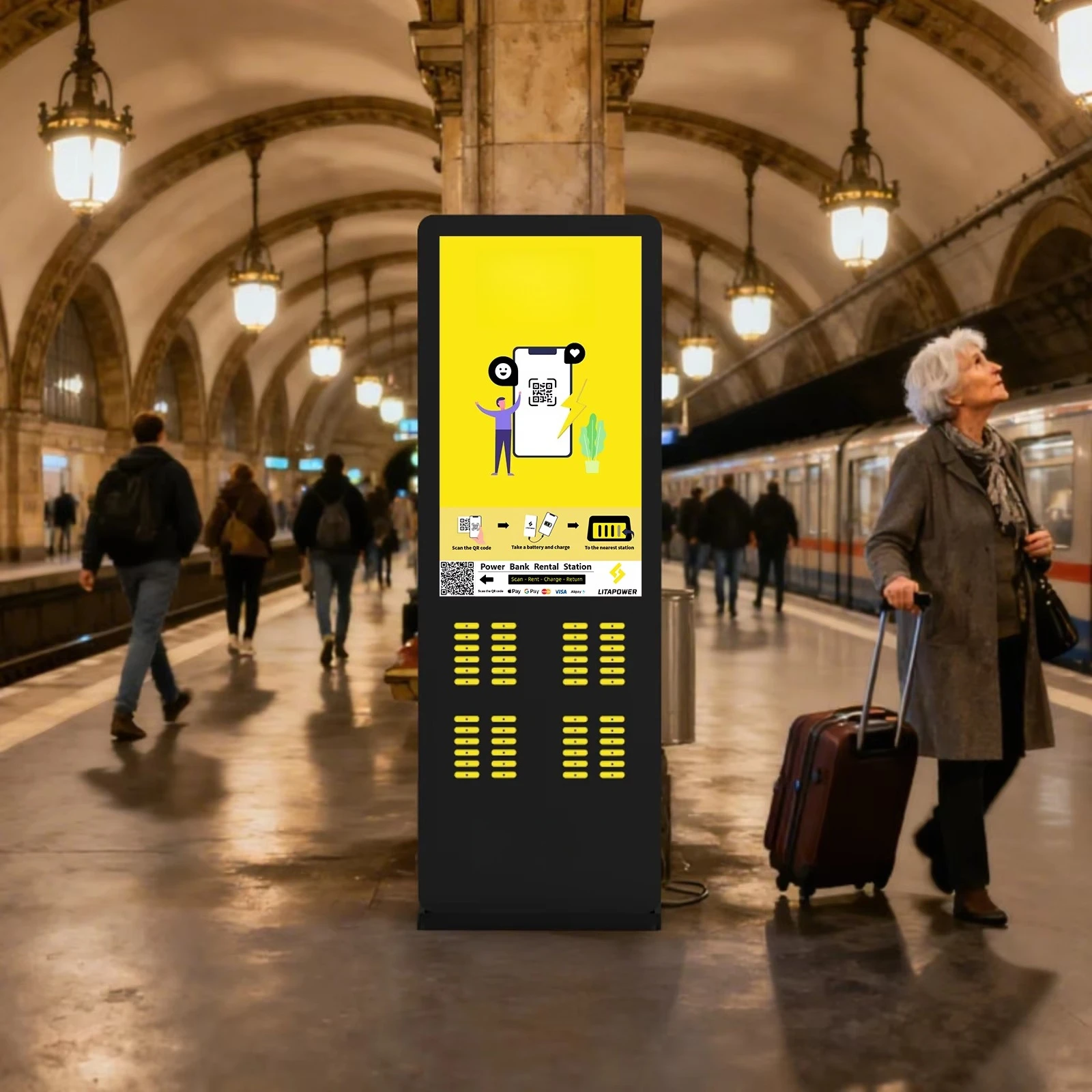 Advertising Screen Outdoor Shared Power Bank Kiosk Fast Charging Vending Machine Pos Power Bank Rental Station with Card Reader