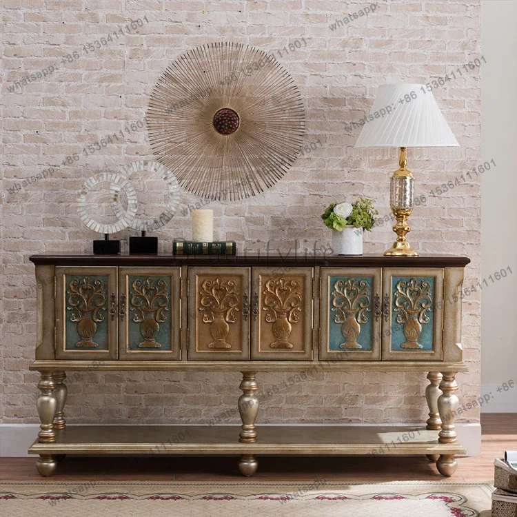 

American entrance dining side cabinet living room luxury champagne solid wood painted locker