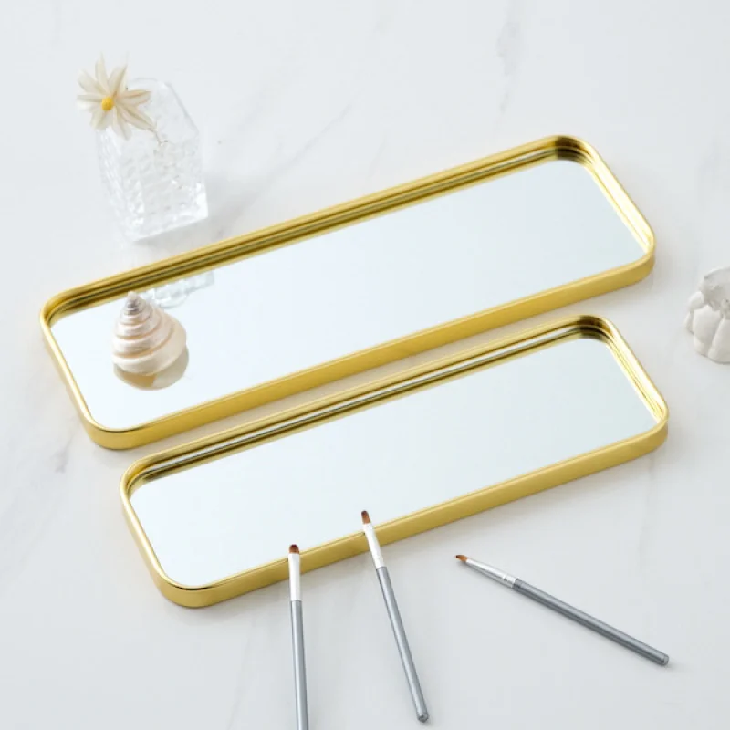 Vassoio per specchio in vetro metallizzato di lusso nordico leggero Vassoio per gioielli e cosmetici Vassoio per accessori pregiati per soggiorno