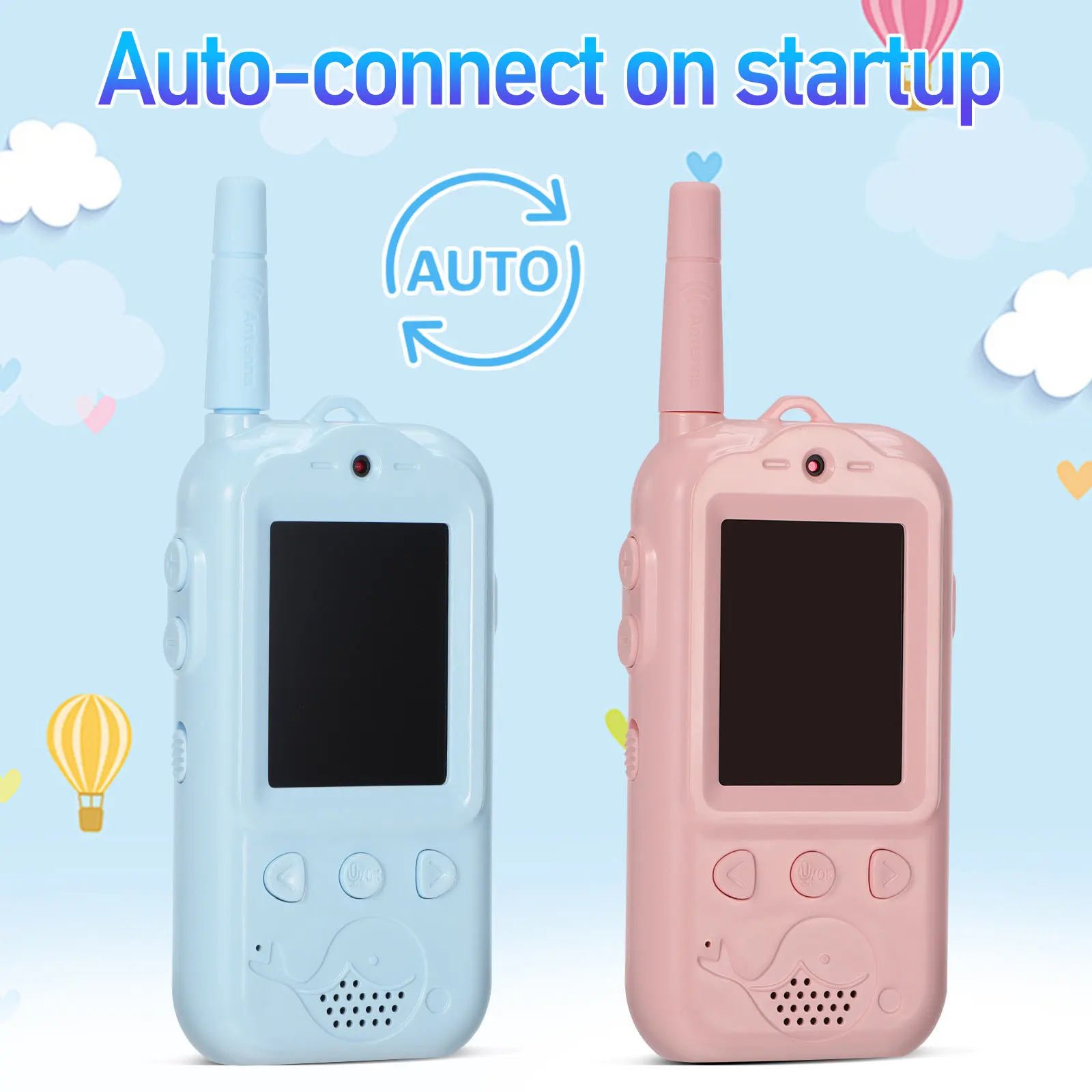 2Pcs Children Video Intercom Set 2 Inch Display Kid Friendly Wireless Walkie Talkies with Hd Audio Video for Neighborhood Play