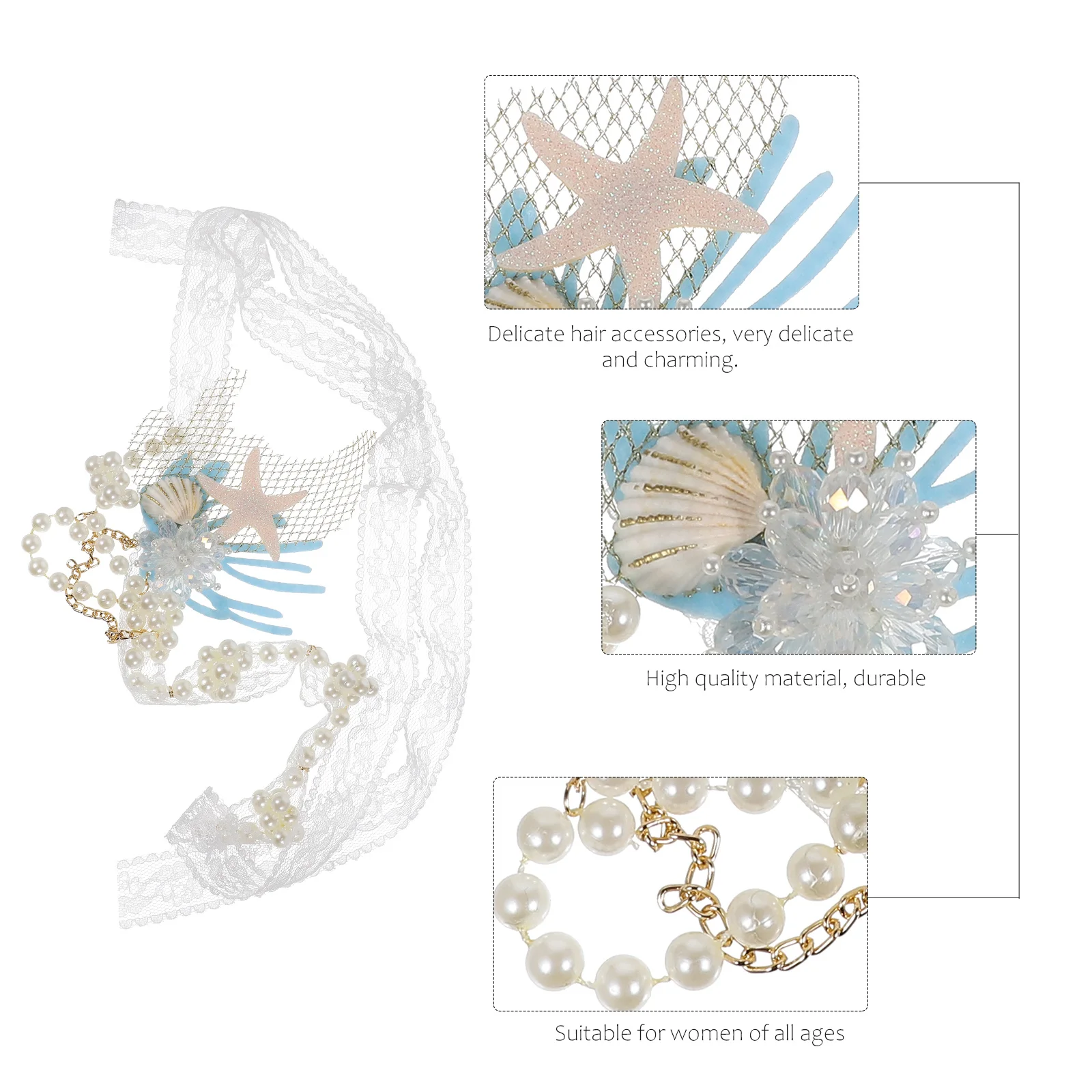 

Hair Band Women Lace Pearl Headwear Beach Vacation Festival Party Hair Accessories Seashell Decorated Fashion Headdress
