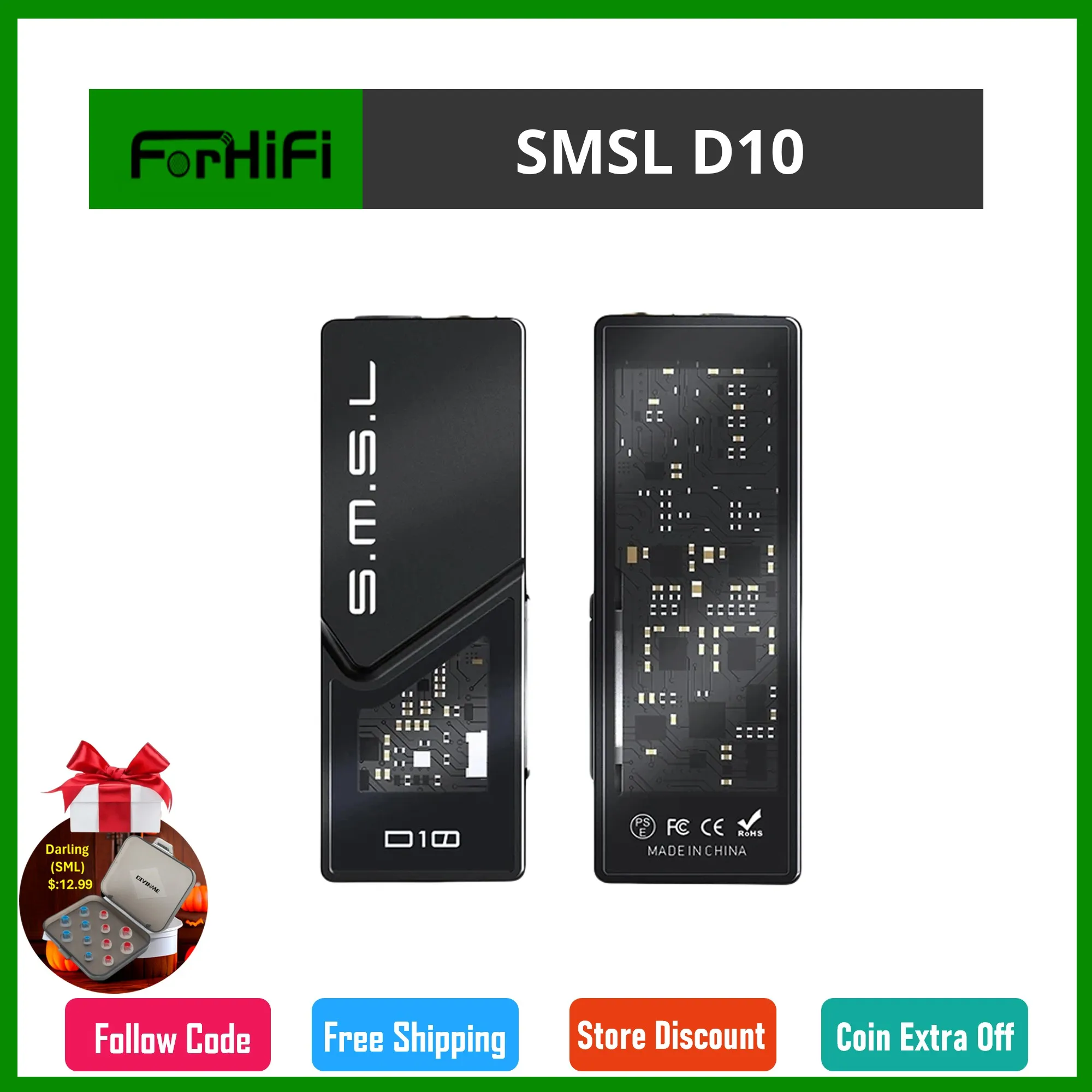 SMSL D10 Small tail Decoding earphone amplifier USB DAC HiFi Audio Headphone Decoder CS43131x2 DAC Chip 4.4mm DSD256 PCM