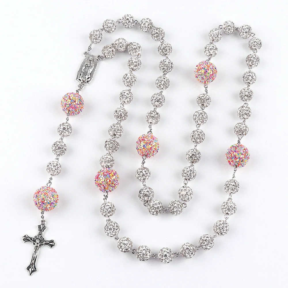 Hot selling European and American women\'s long necklace Rosary prayer bead necklace six layer high quality soft ceramic drill