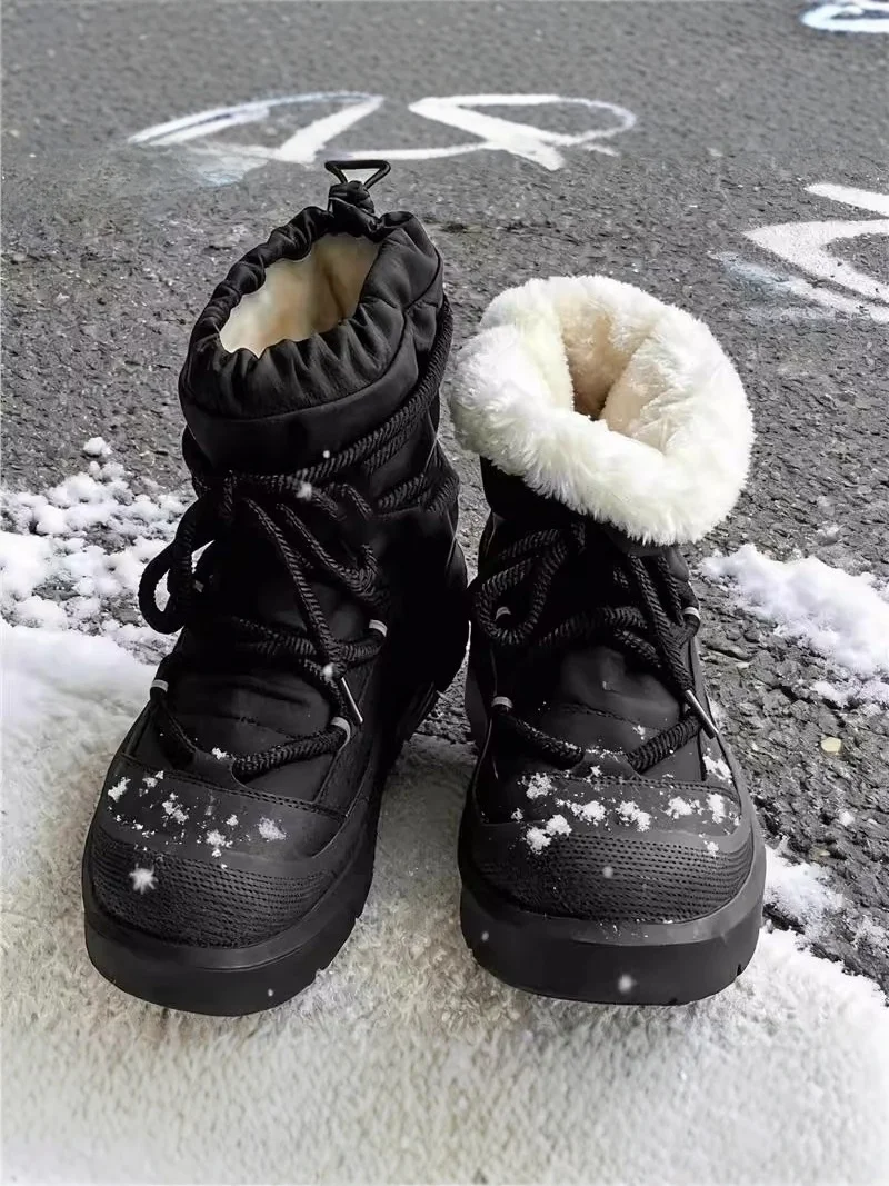 

Men's Winter Snow Boots High-Cut Fleece Lined Outdoor Workwear Hiking Boots Black Cotton Boots Casual Style round Toe