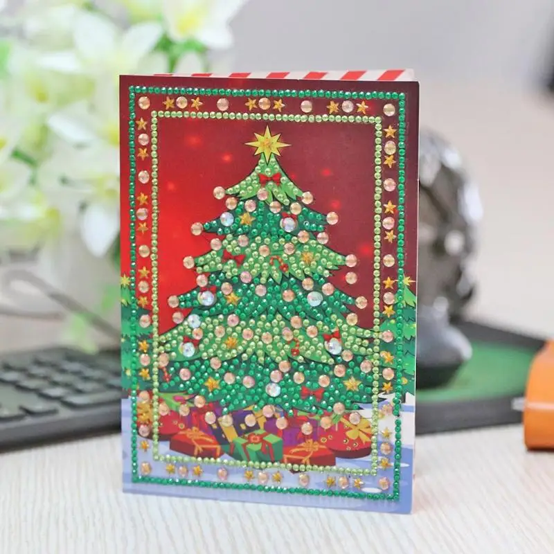 Diy Christmas Collection Diamond Painted Greeting Cards, 5d Mosaic Embroidery Set, Christmas Postcards, Friend Message Cards