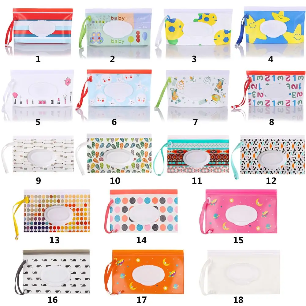 1pcs Cute Useful Carrying Case Snap-Strap Baby Product Flip Cover Stroller Accessories Tissue Box Wet Wipes Bag Cosmetic Pouch