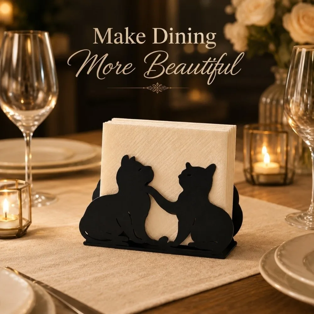 New Metal Napkin Storage Holder Durable Black Cat Pattern Tissue Dispenser Rustic Style Table Decor Tissue Organizer Home Use