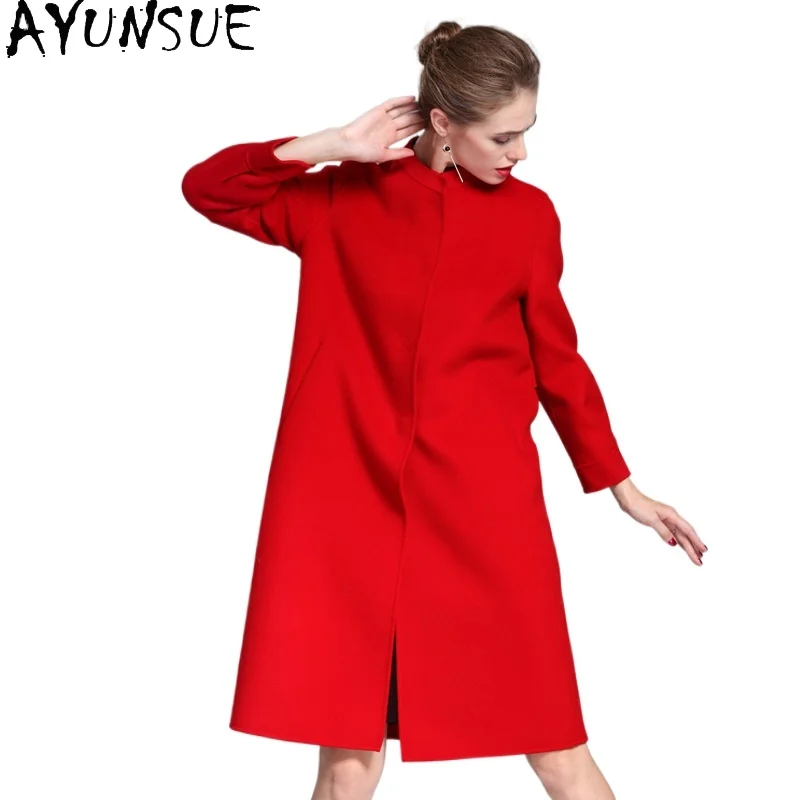 AYUNSUE-abrigo de lana de doble cara para mujer, ropa de otoño, abrigos largos a la moda, estilo de dinero antiguo, prendas de vestir exteriores, 90%