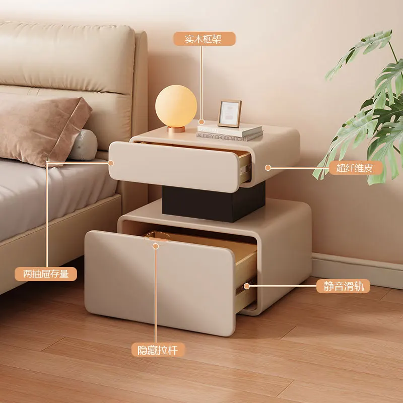 Double-layer contrasting color design bedside table solid wood small cabinet bedroom square side cabinet