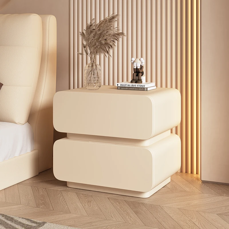 

Cream style minimalist modern solid wood leather storage cabinet