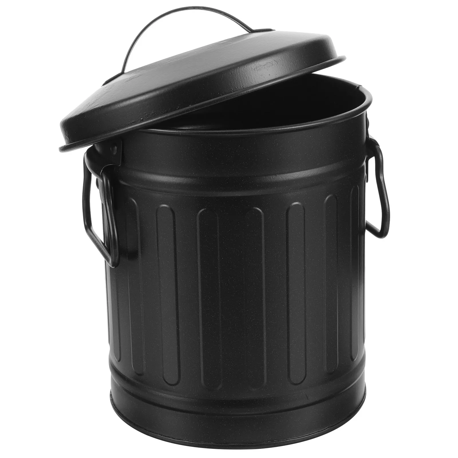 Iron Desktop Trash Bin Small Bucket Shaped Garbage Container Lid Covered Creative Rubbish Bin Office Bedside Home Wastebasket