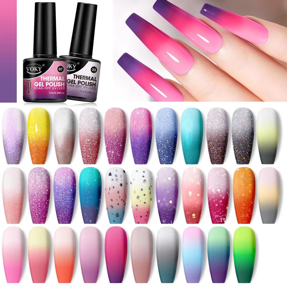 VOKY 4-piece 7ml Heat-Activated Color-Changing Gel Nail Polish Set, DIY nail art, colorful nails, salon-level manicure