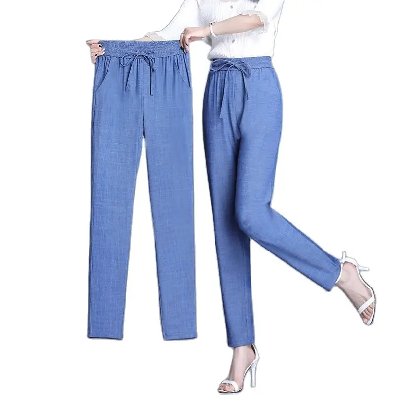 2023 Summer New Pants Women Jeans Clearance Ice Silk Jeans Female Loose Thin Casual Pants Denim Small Foot Women's pants A1186