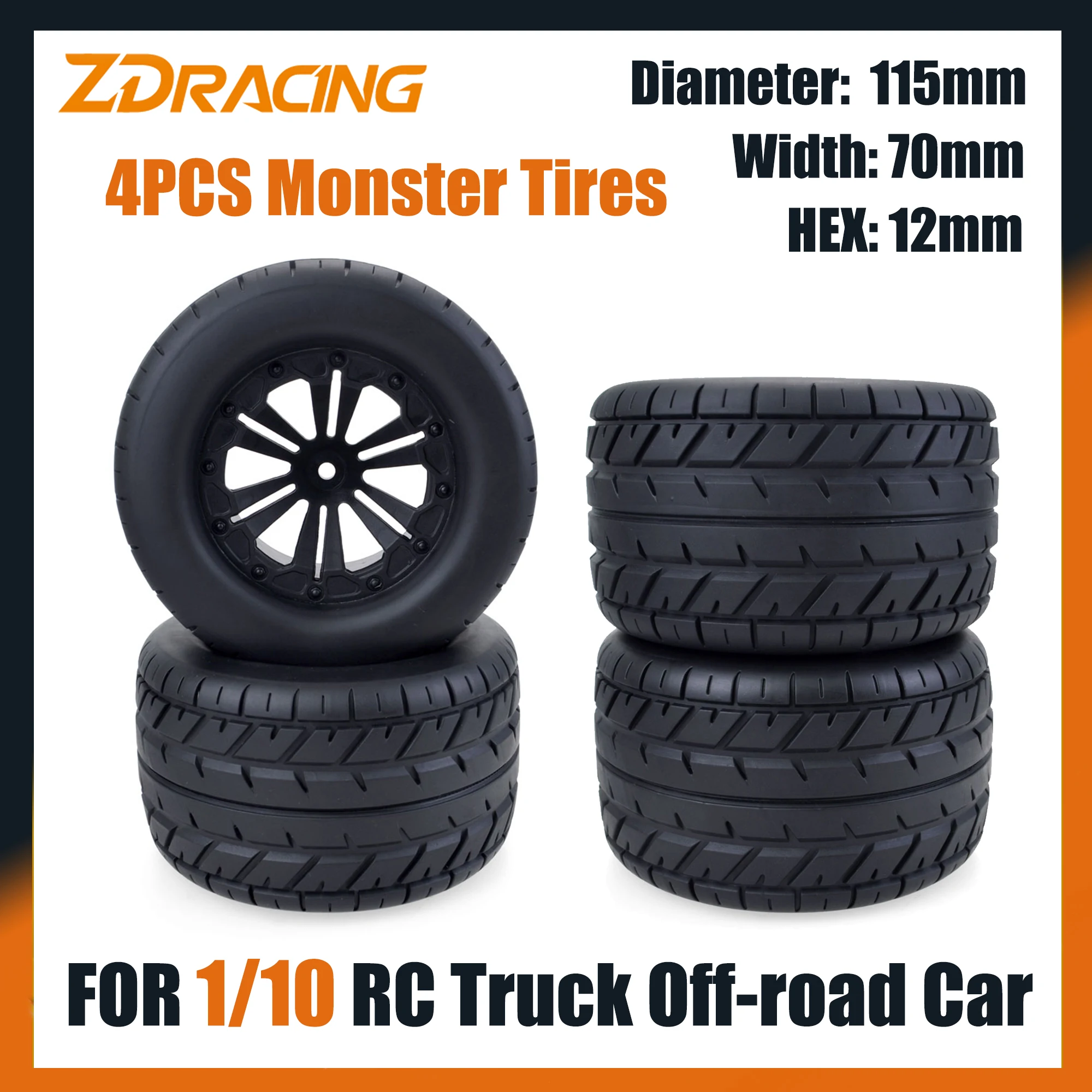 

4 шт. ZD Racing 115 мм 12 мм шестигранные колеса Monster для 1/10 RC багги внедорожный грузовик автомобиля HPI HSP Savage XS TM Flux LRP часть