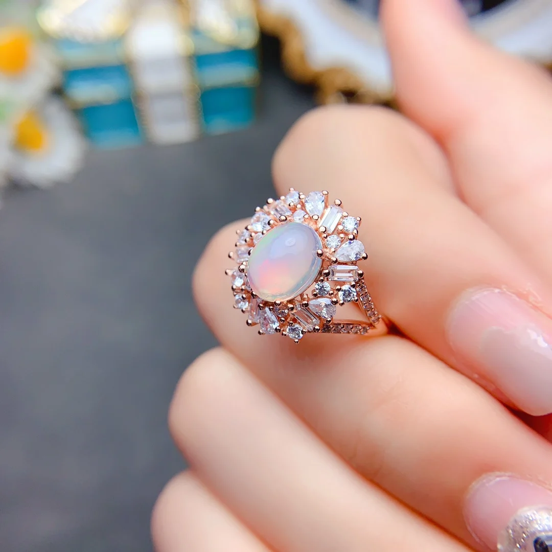 

925 Silver 18K Rose Gold Crystal Body Clean Set Ladies Natural opal Ring Color Ultra bright Engagement gift Free shipping