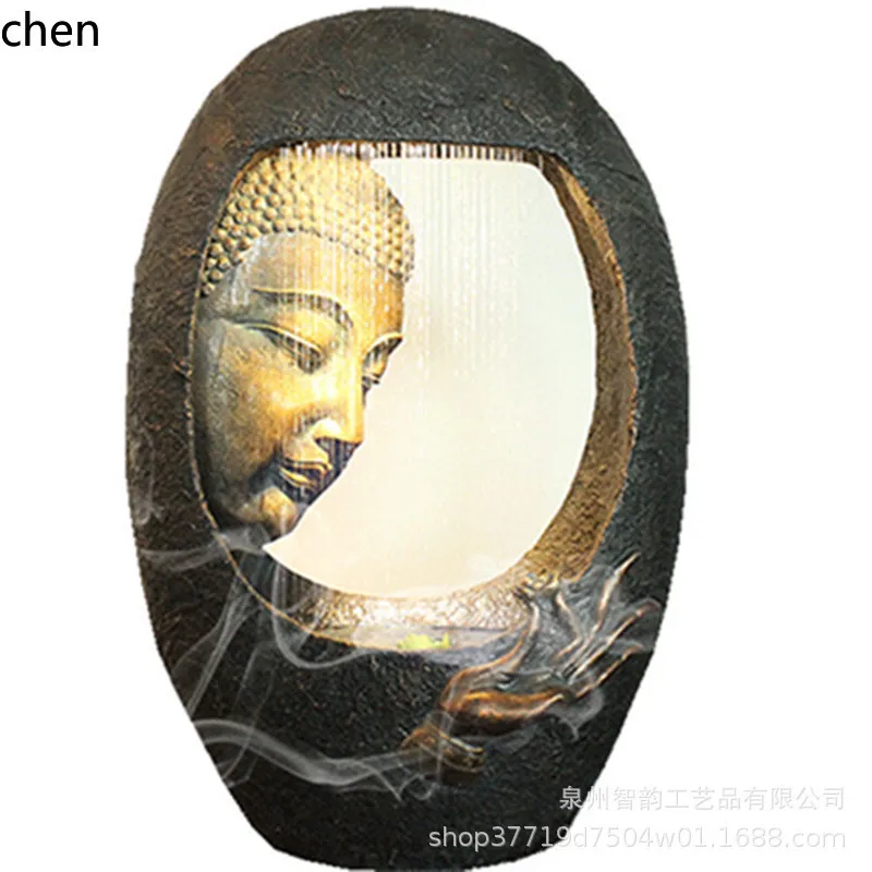 YFY   Buddha Statue Fountain Water Flow Ornament Entrance Office Humidifier Decoration