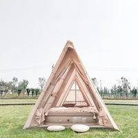 Portable Triangle Inflatable Tent for Camping with Skylight,Waterproof and Windproof Glamping Blow Up Tent with Hand Pump