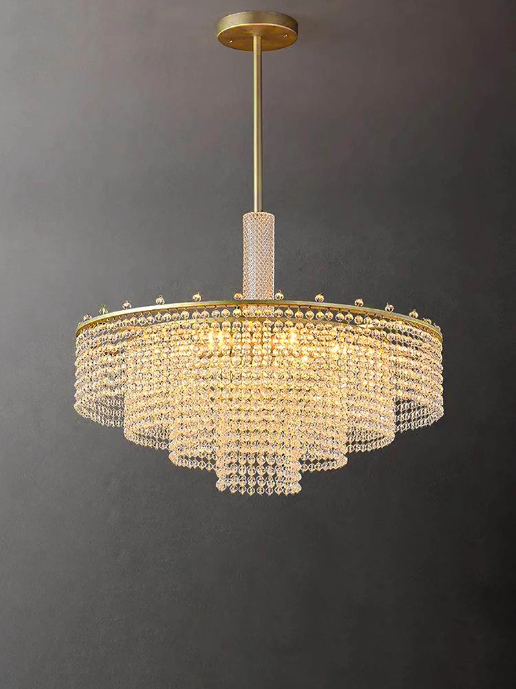 Crystal Bead Curtain Chandelier Gold Lustres for Living Room Ceiling Decor Cottage Suspension Lustre Villa Luxury Decoration