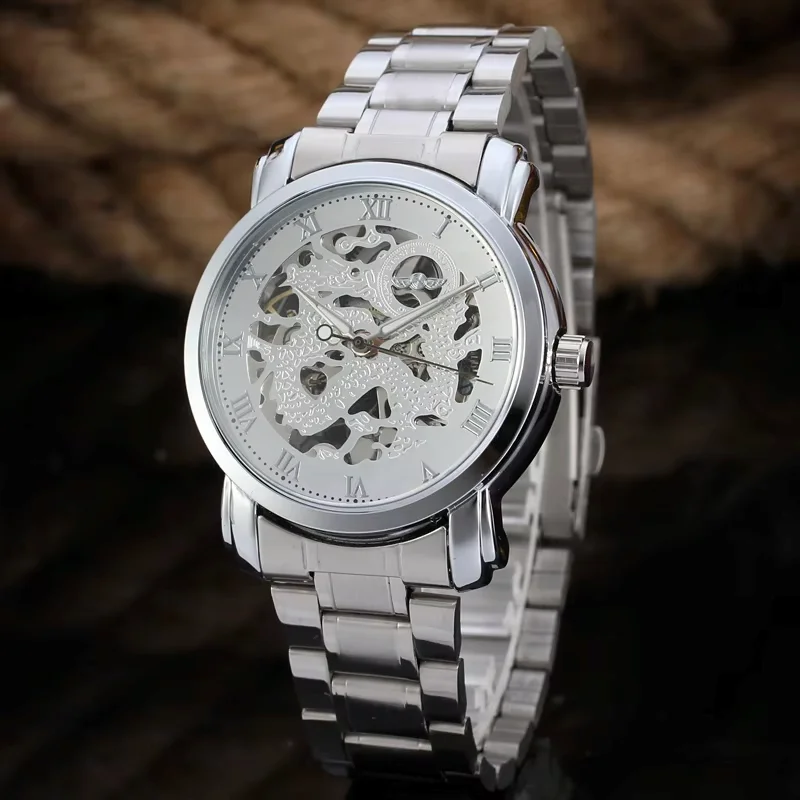 Winner Luxury Silver Roman Numerals Men's Mechanical Steel Band Watch