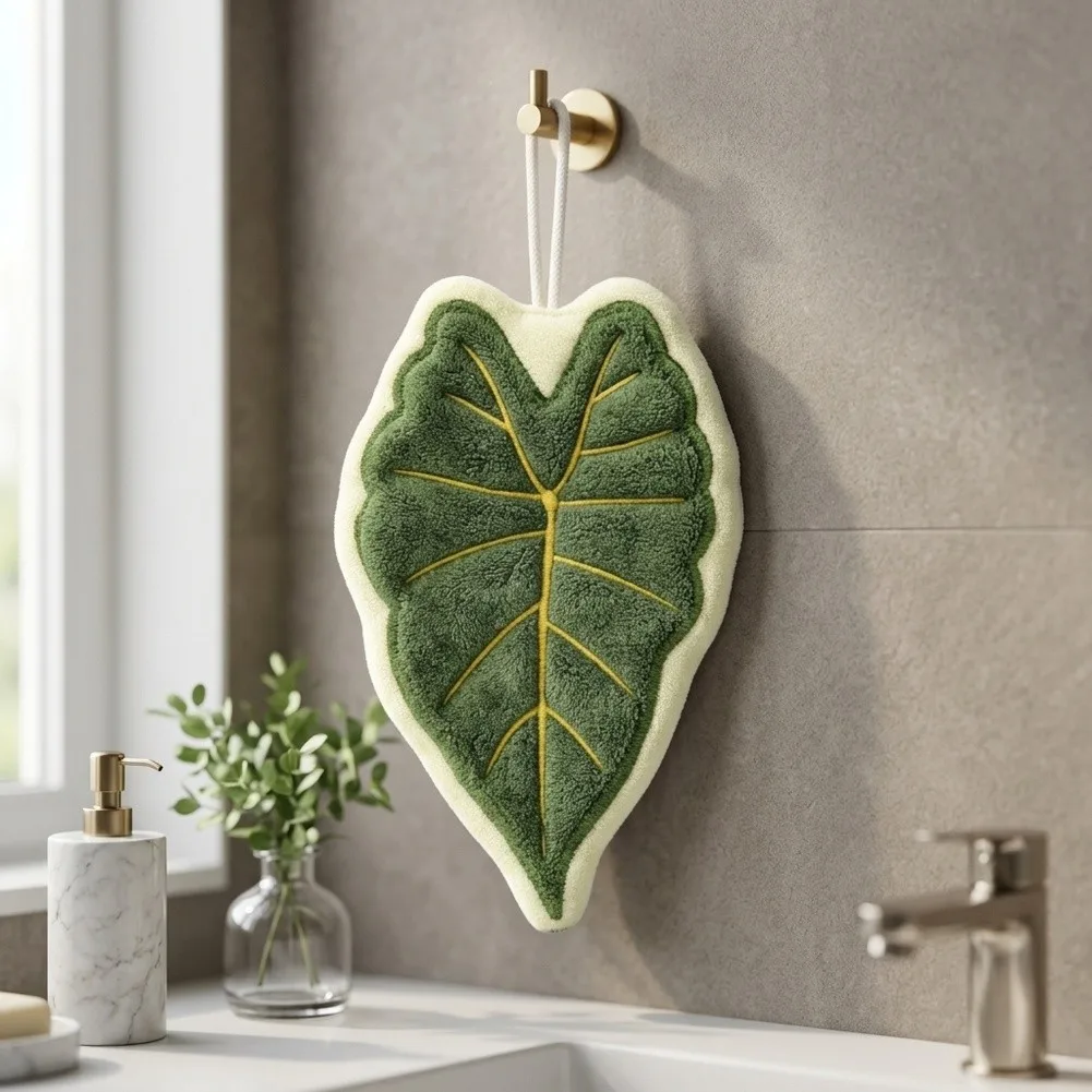 Leaf-Applied Hand Towel for Bathroom and Kitchen Use Supporting Both Aesthetic Integration and Functional Needs