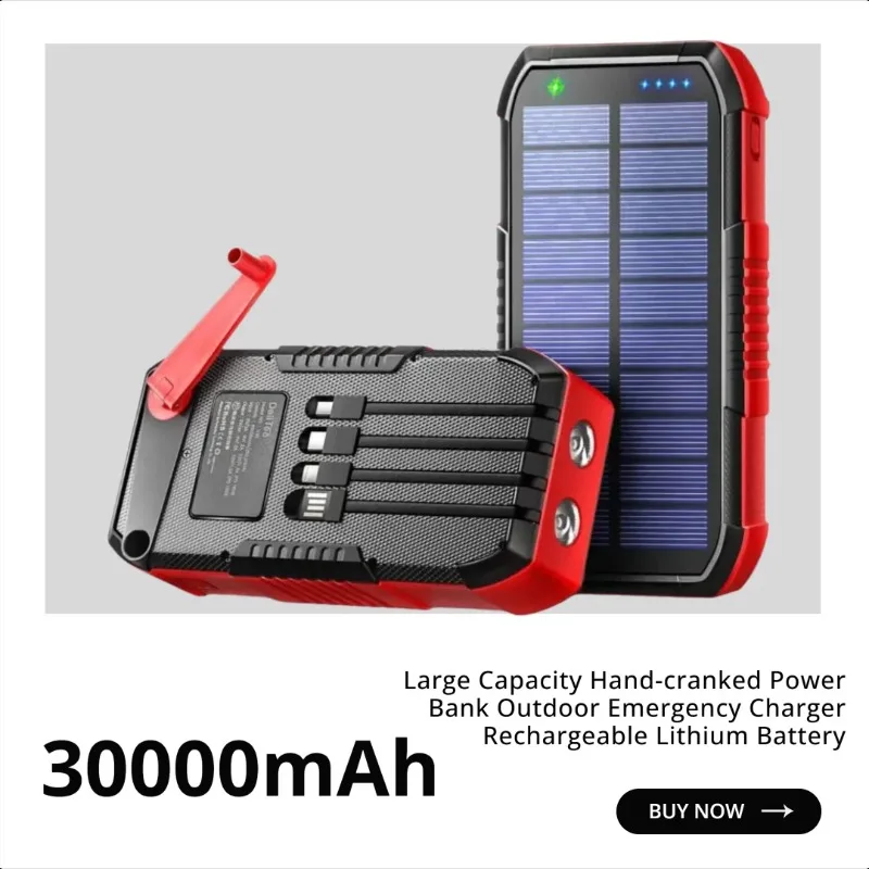 

Solar-powered Power Bank Large Capacity Hand-cranked Power Bank Outdoor Emergency Charger Rechargeable Lithium Battery