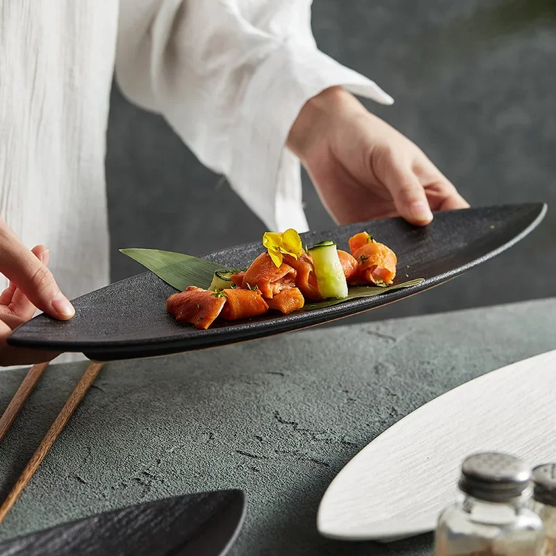 Leaf Shaped Ceramic Household Commercial Pastry Dessert Plate Light Luxury Japanese Style Restaurant Specialty Sushi Plates G