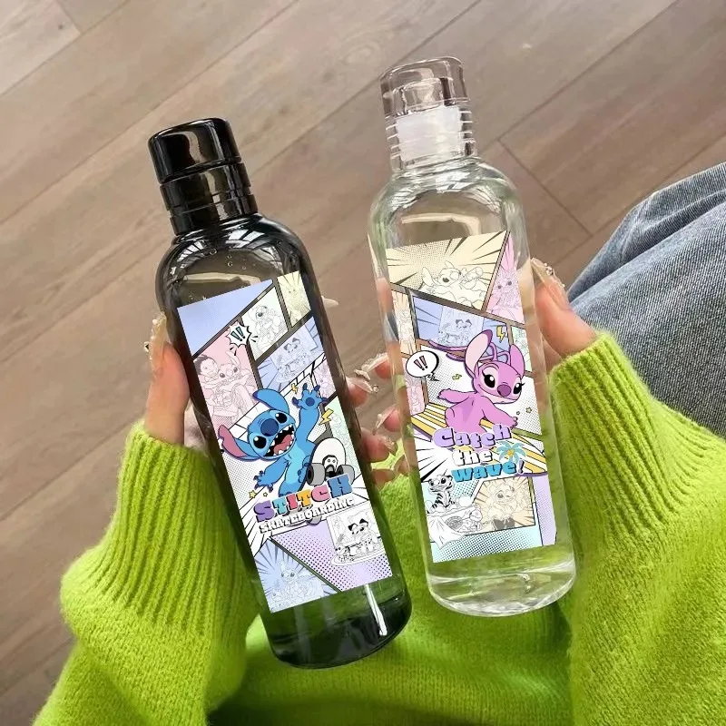 750 مللي زجاجة مياه بلاستيكية شفافة محمولة من ديزني ستيتش، كوب شرب بسعة كبيرة، زجاجات رياضية للسفر، كوب ماء مانع للتسرب
